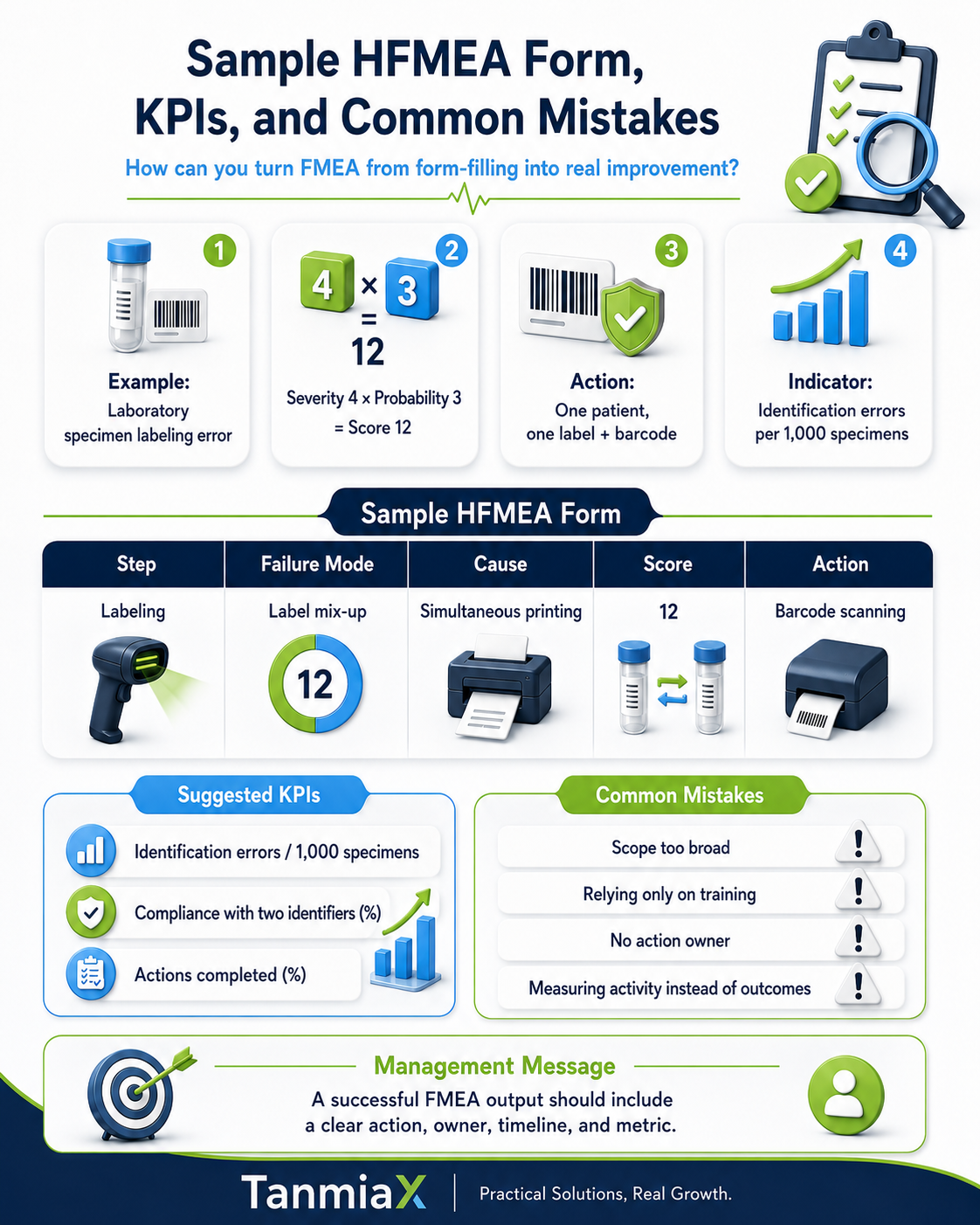 Completed HFMEA form example with KPI and common hospital risk assessment mistakes